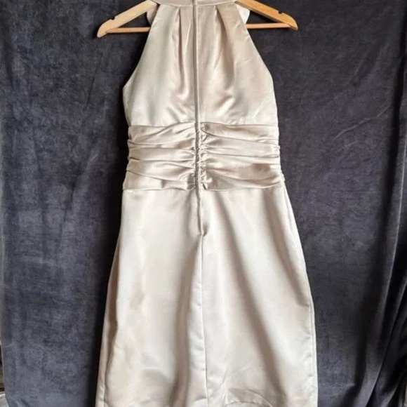 David’s Bridal Dress 10 Champagne Satin Halter Ruched Bust Wedding Guest Formal - Picture 7 of 7